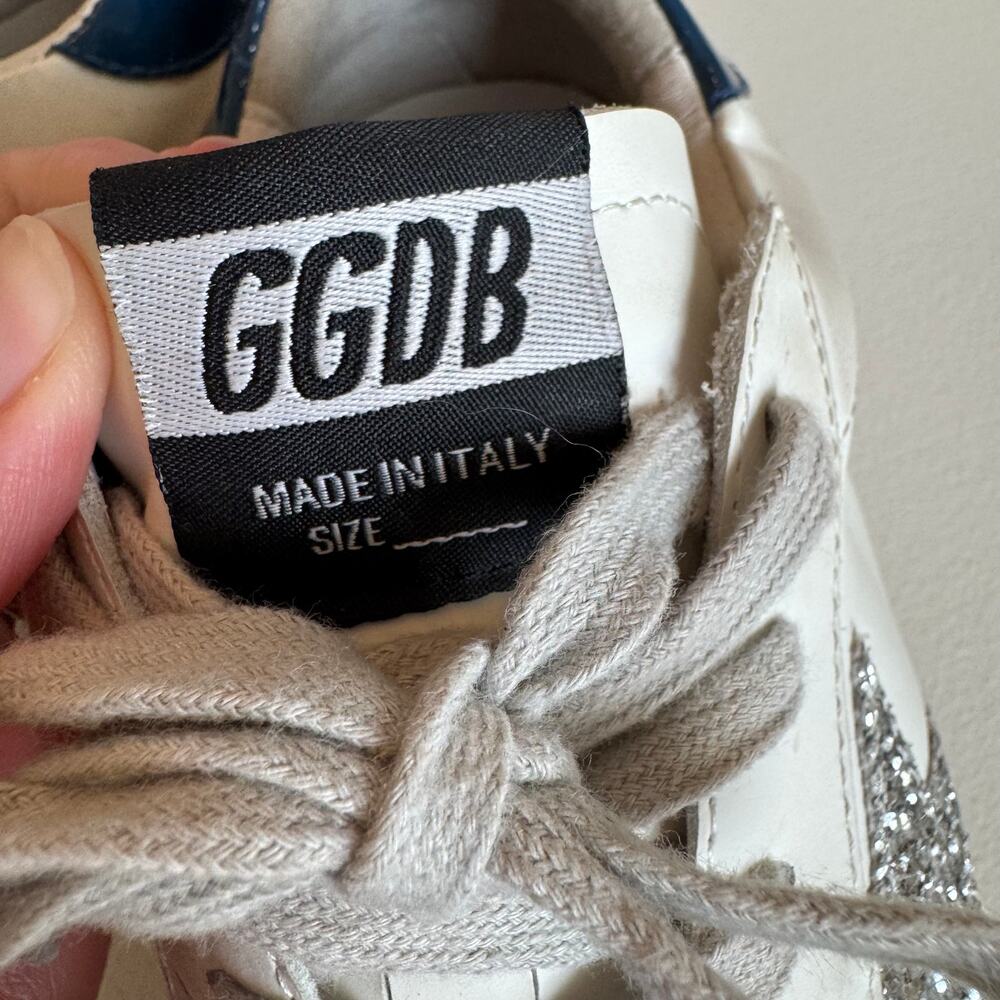 Golden Goose Hi Star Sneakers Womens EU 38 White Leather Glitter Star Blue Heel - Picture 14 of 15